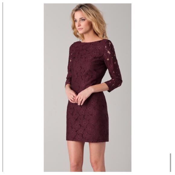 Diane Von Furstenberg DVF Sarita Flower Lace Dress Aubergine Sheath Sz 8 NWT - Picture 2 of 9